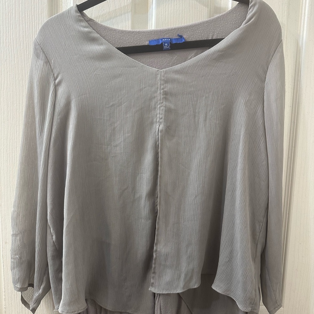 Apt. 9 Gray 3/4 Sleeve Relaxed Blouse
